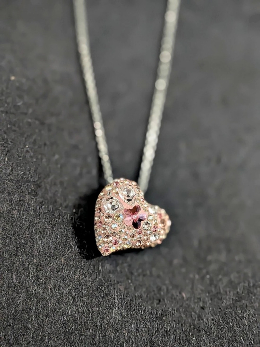 Swarovski Pink Crystal Heart Pendant Alana Necklace Silver
